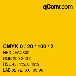 カラーコード: CMYK 0 / 20 / 100 / 2 | qconv.com