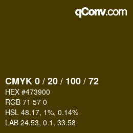 カラーコード: CMYK 0 / 20 / 100 / 72 | qconv.com