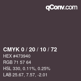 カラーコード: CMYK 0 / 20 / 10 / 72 | qconv.com