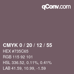 Code couleur: CMYK 0 / 20 / 12 / 55 | qconv.com