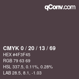 Color code: CMYK 0 / 20 / 13 / 69 | qconv.com