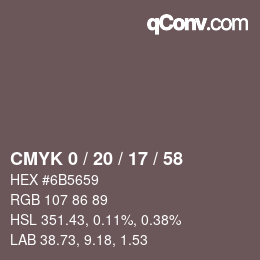 Farbcode: CMYK 0 / 20 / 17 / 58 | qconv.com
