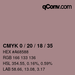 カラーコード: CMYK 0 / 20 / 18 / 35 | qconv.com