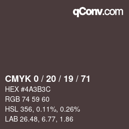 Farbcode: CMYK 0 / 20 / 19 / 71 | qconv.com
