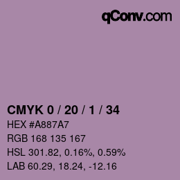 カラーコード: CMYK 0 / 20 / 1 / 34 | qconv.com