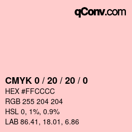 カラーコード: CMYK 0 / 20 / 20 / 0 | qconv.com