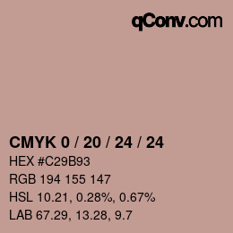 カラーコード: CMYK 0 / 20 / 24 / 24 | qconv.com