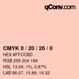 カラーコード: CMYK 0 / 20 / 26 / 0 | qconv.com