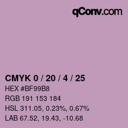 カラーコード: CMYK 0 / 20 / 4 / 25 | qconv.com