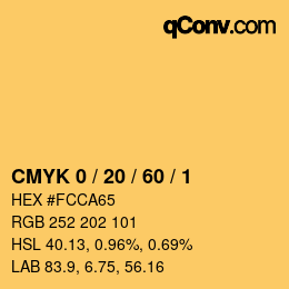 カラーコード: CMYK 0 / 20 / 60 / 1 | qconv.com