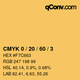 カラーコード: CMYK 0 / 20 / 60 / 3 | qconv.com