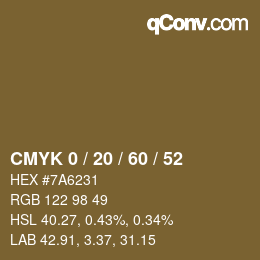 カラーコード: CMYK 0 / 20 / 60 / 52 | qconv.com