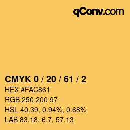 カラーコード: CMYK 0 / 20 / 61 / 2 | qconv.com