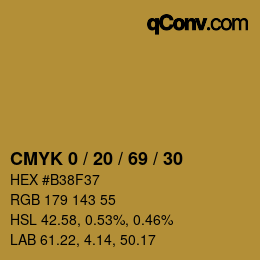 Farbcode: CMYK 0 / 20 / 69 / 30 | qconv.com
