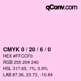 カラーコード: CMYK 0 / 20 / 6 / 0 | qconv.com