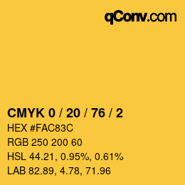 Color code: CMYK 0 / 20 / 76 / 2 | qconv.com