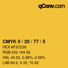 Farbcode: CMYK 0 / 20 / 77 / 5 | qconv.com