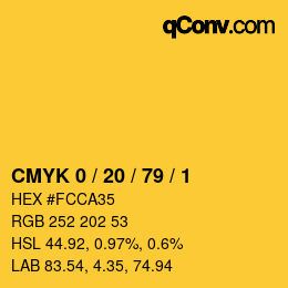 カラーコード: CMYK 0 / 20 / 79 / 1 | qconv.com