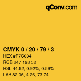 カラーコード: CMYK 0 / 20 / 79 / 3 | qconv.com