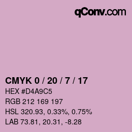 カラーコード: CMYK 0 / 20 / 7 / 17 | qconv.com