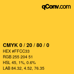 カラーコード: CMYK 0 / 20 / 80 / 0 | qconv.com