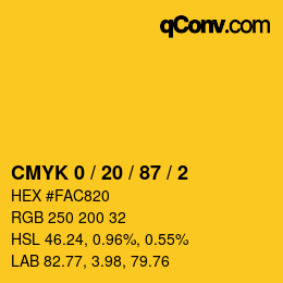 Color code: CMYK 0 / 20 / 87 / 2 | qconv.com