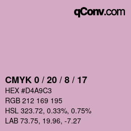 カラーコード: CMYK 0 / 20 / 8 / 17 | qconv.com