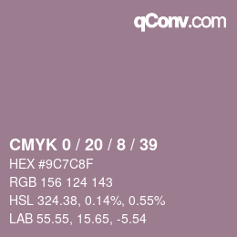 カラーコード: CMYK 0 / 20 / 8 / 39 | qconv.com