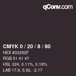 カラーコード: CMYK 0 / 20 / 8 / 80 | qconv.com