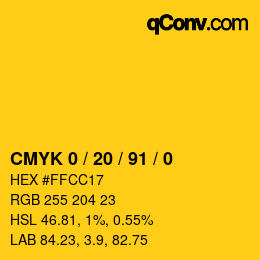 Color code: CMYK 0 / 20 / 91 / 0 | qconv.com