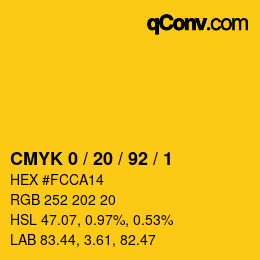 カラーコード: CMYK 0 / 20 / 92 / 1 | qconv.com