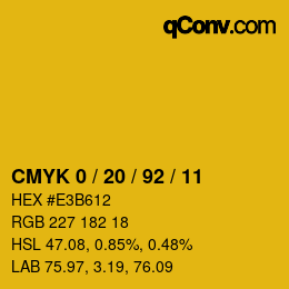 カラーコード: CMYK 0 / 20 / 92 / 11 | qconv.com