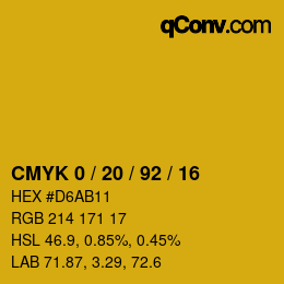 カラーコード: CMYK 0 / 20 / 92 / 16 | qconv.com