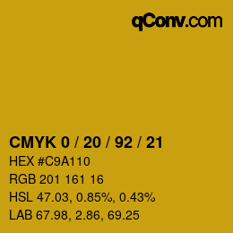 カラーコード: CMYK 0 / 20 / 92 / 21 | qconv.com