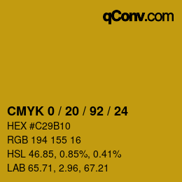 カラーコード: CMYK 0 / 20 / 92 / 24 | qconv.com