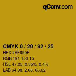 カラーコード: CMYK 0 / 20 / 92 / 25 | qconv.com