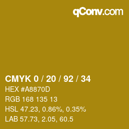 カラーコード: CMYK 0 / 20 / 92 / 34 | qconv.com