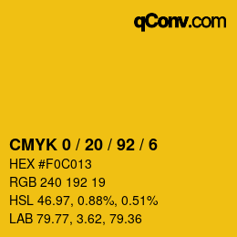カラーコード: CMYK 0 / 20 / 92 / 6 | qconv.com