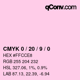 カラーコード: CMYK 0 / 20 / 9 / 0 | qconv.com
