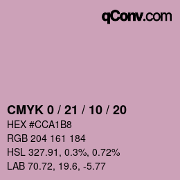 カラーコード: CMYK 0 / 21 / 10 / 20 | qconv.com