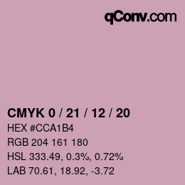 カラーコード: CMYK 0 / 21 / 12 / 20 | qconv.com