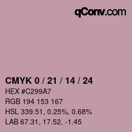 カラーコード: CMYK 0 / 21 / 14 / 24 | qconv.com
