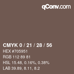 Farbcode: CMYK 0 / 21 / 28 / 56 | qconv.com