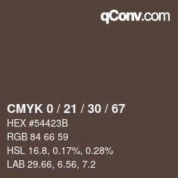 Farbcode: CMYK 0 / 21 / 30 / 67 | qconv.com