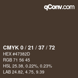 カラーコード: CMYK 0 / 21 / 37 / 72 | qconv.com