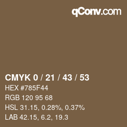 カラーコード: CMYK 0 / 21 / 43 / 53 | qconv.com