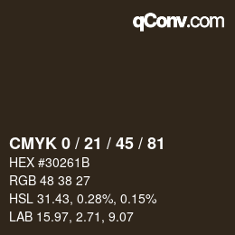 カラーコード: CMYK 0 / 21 / 45 / 81 | qconv.com