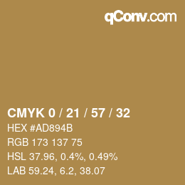 カラーコード: CMYK 0 / 21 / 57 / 32 | qconv.com