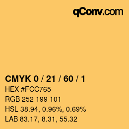 カラーコード: CMYK 0 / 21 / 60 / 1 | qconv.com