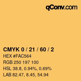 カラーコード: CMYK 0 / 21 / 60 / 2 | qconv.com